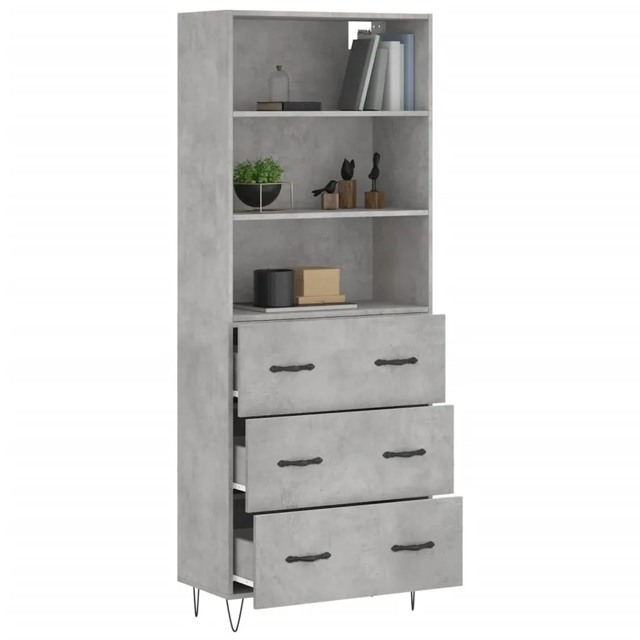 Buffet haut Gris béton 69,5x34x180 cm Bois d'ingénierie - 3
