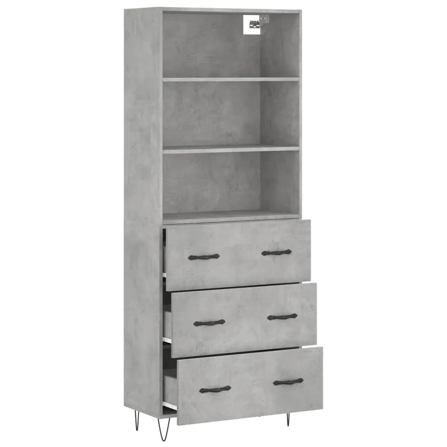 Buffet haut Gris béton 69,5x34x180 cm Bois d'ingénierie - 4