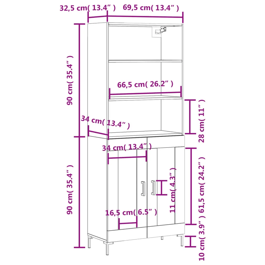 Buffet haut Gris béton 69,5x34x180 cm Bois d'ingénierie - 13