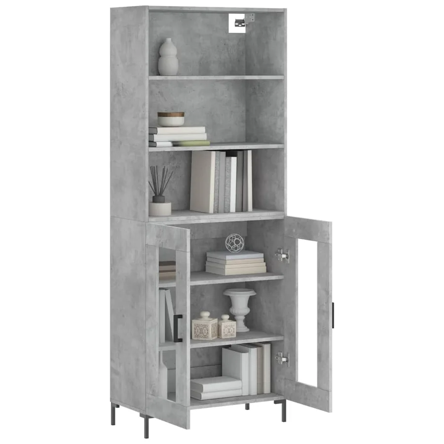 Buffet haut Gris béton 69,5x34x180 cm Bois d'ingénierie - 3