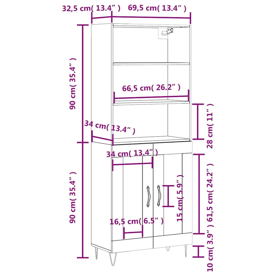 Buffet haut Blanc 69,5x34x180 cm Bois d'ingénierie - 13