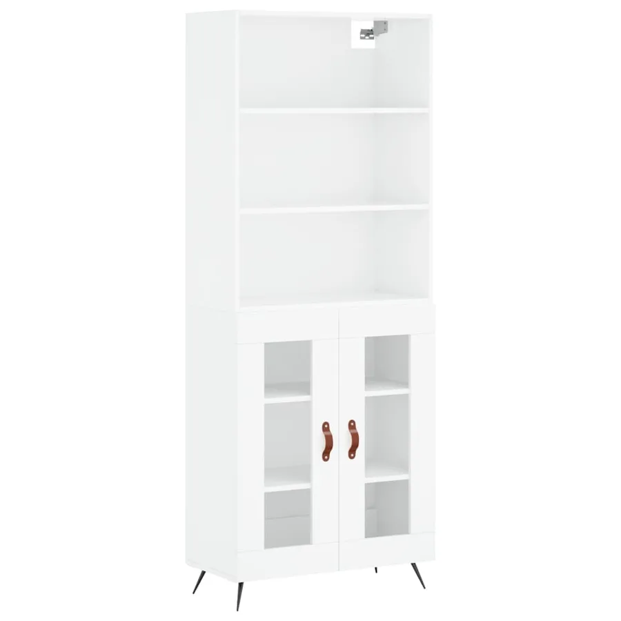 Buffet haut Blanc brillant 69,5x34x180 cm Bois d'ingénierie - 2