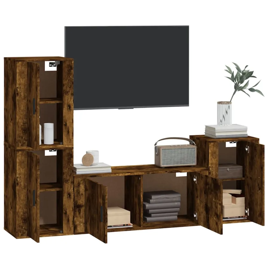 Ensemble de meubles TV 4 pcs Chêne fumé Bois d'ingénierie - 3