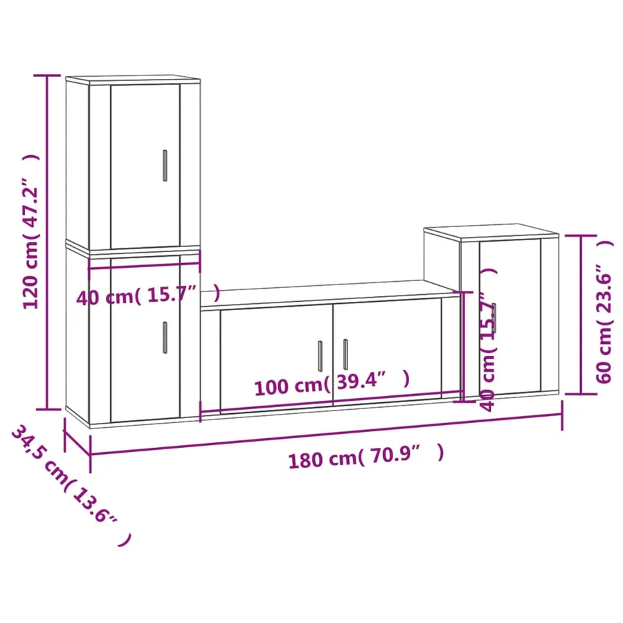 Ensemble de meubles TV 4 pcs Chêne fumé Bois d'ingénierie - 7