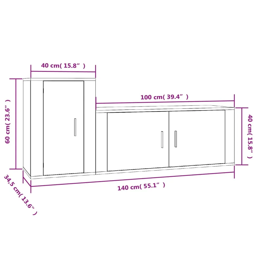 Ensemble de meubles TV 2 pcs gris béton bois d'ingénierie - 8