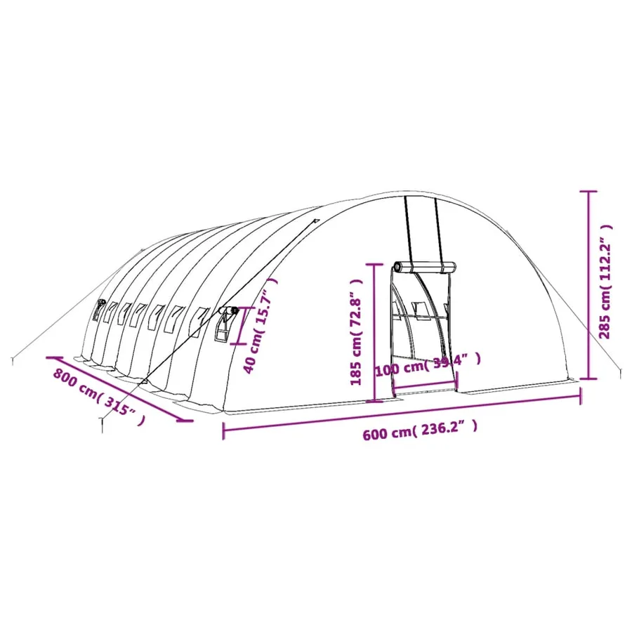 Serre avec cadre en acier blanc 48 m² 8x6x2,85 m - 12