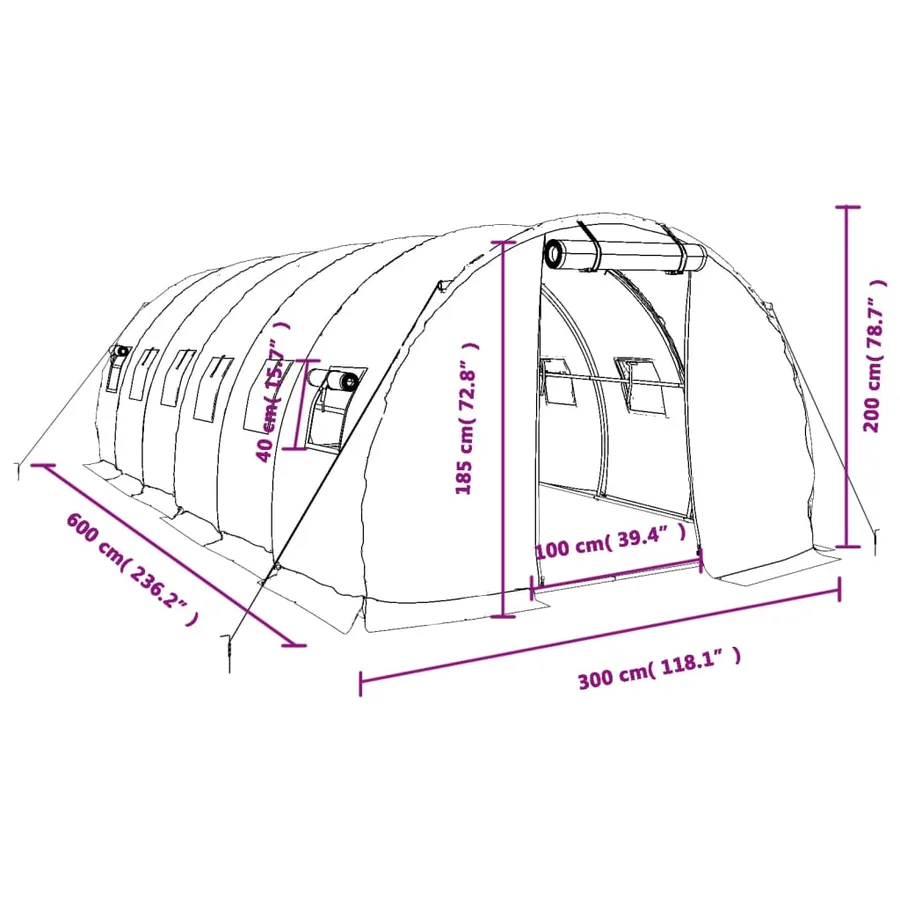 Serre avec cadre en acier vert 18 m² 6x3x2 m - 12