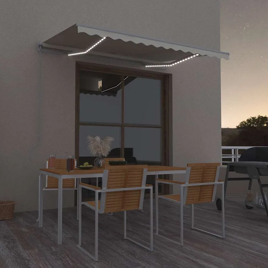 Auvent manuel rétractable avec LED 300x250 cm Crème