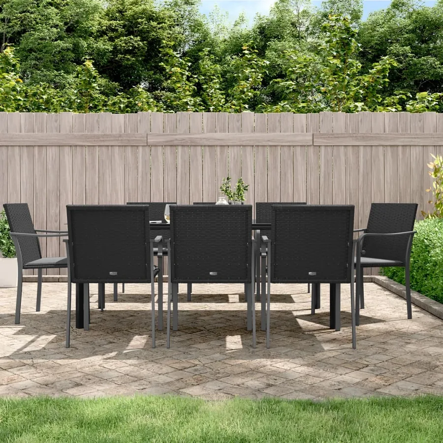 Ensemble à manger de jardin 9 pcs coussins résine tressée acier