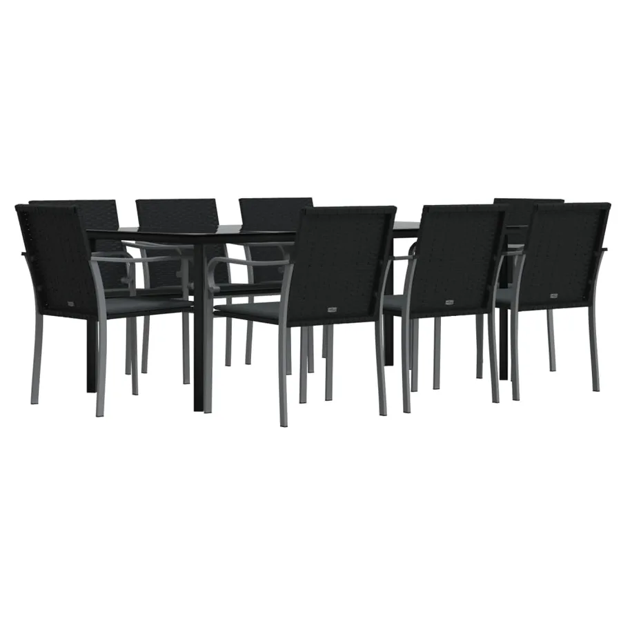 Ensemble à manger de jardin 9 pcs coussins résine tressée acier - 3