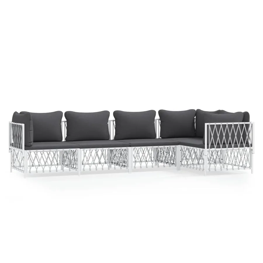 Salon de jardin avec coussins 5 pcs blanc acier - 2