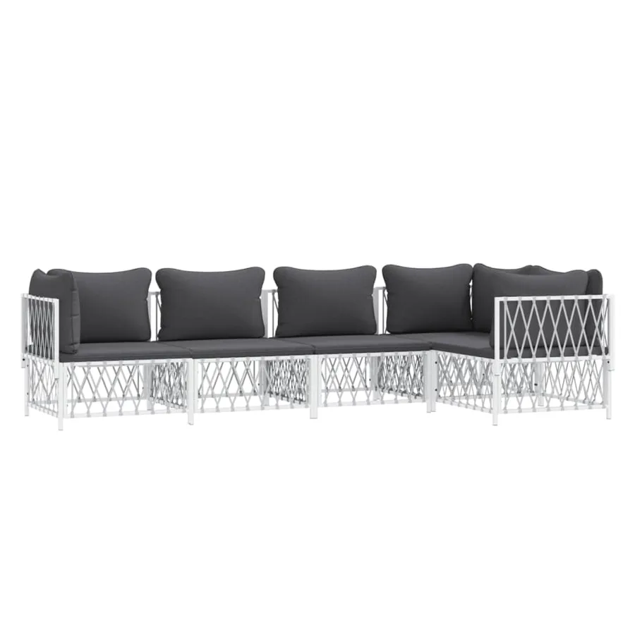 Salon de jardin avec coussins 5 pcs blanc acier - 3