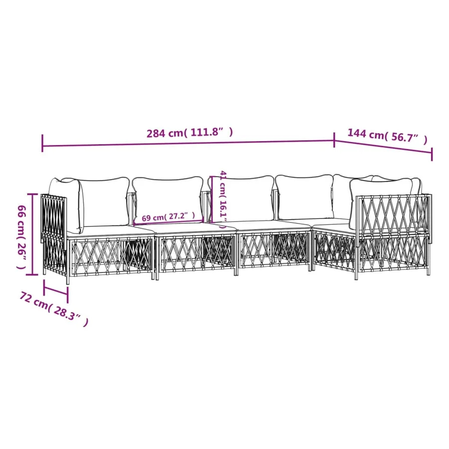 Salon de jardin avec coussins 5 pcs blanc acier - 8