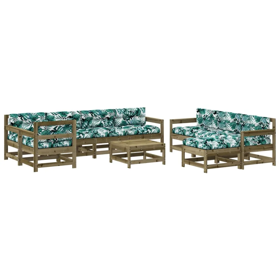 Salon de jardin 10 pcs avec coussins bois de pin imprégné - 2