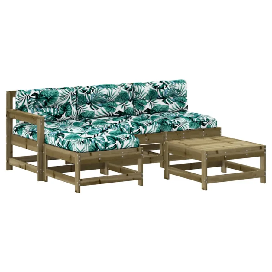 Salon de jardin 5 pcs avec coussins bois de pin imprégné - 2