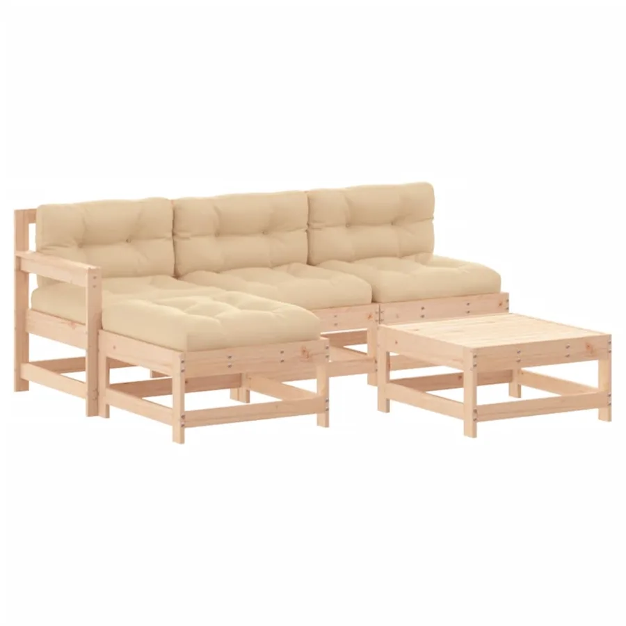 Salon de jardin 5 pcs avec coussins bois massif - 2