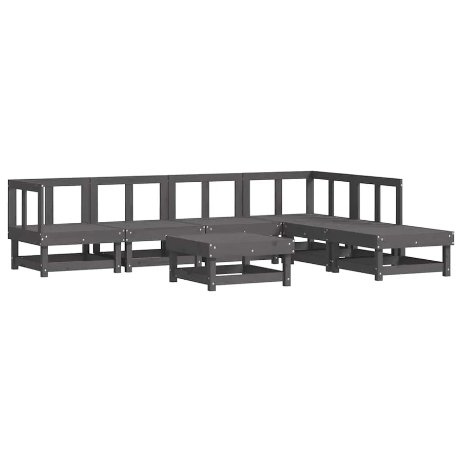 Salon de jardin 7 pcs avec coussins gris bois massif - 3