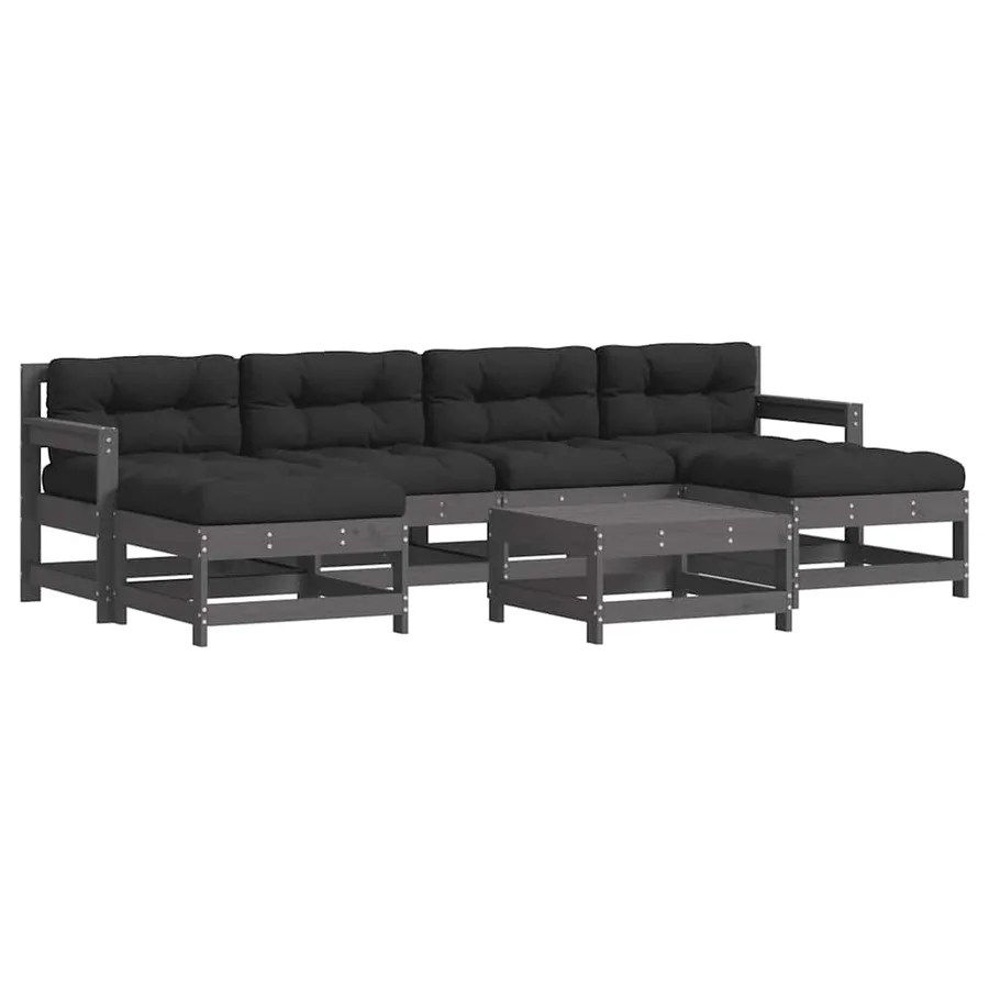 Salon de jardin 7 pcs avec coussins gris bois massif - 2