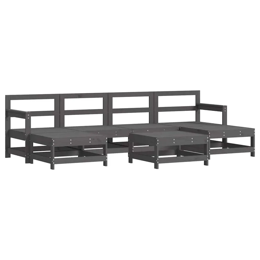 Salon de jardin 7 pcs avec coussins gris bois massif - 3