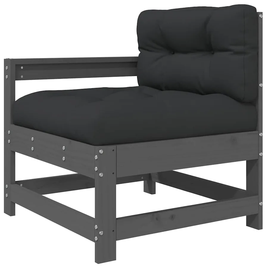 Salon de jardin 7 pcs avec coussins gris bois massif - 5