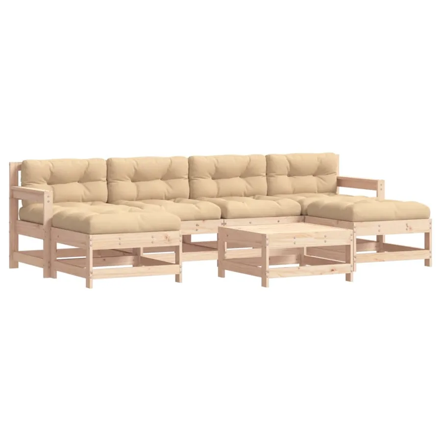 Salon de jardin 7 pcs avec coussins bois massif - 2