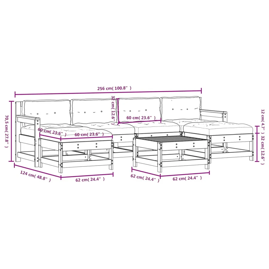 Salon de jardin 7 pcs avec coussins bois massif - 9