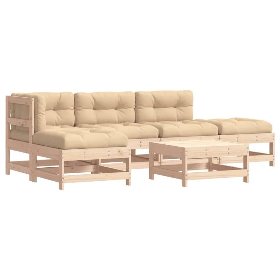 Salon de jardin 6 pcs avec coussins bois massif - 2