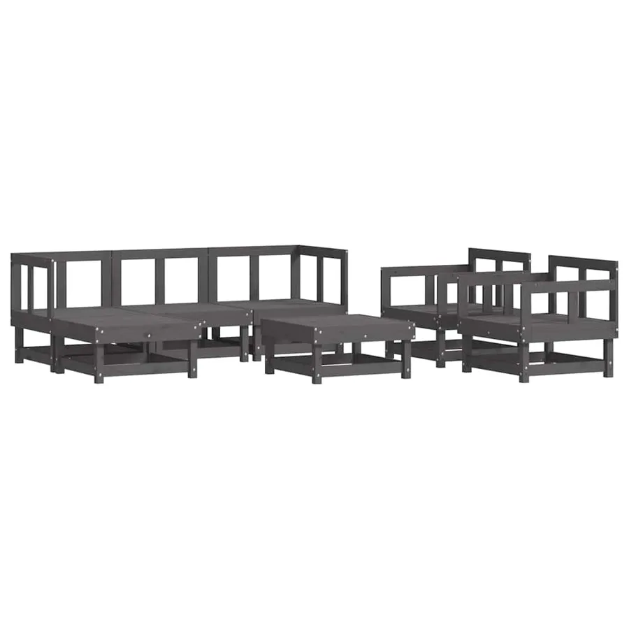 Salon de jardin 7 pcs avec coussins gris bois massif - 3
