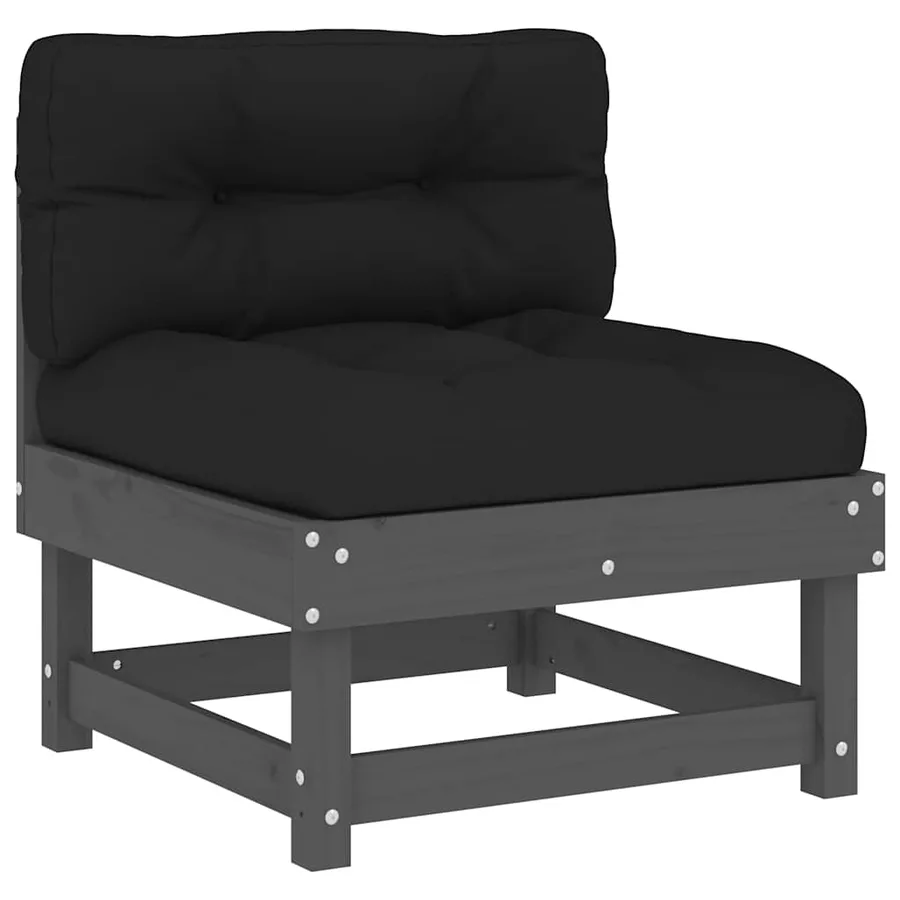 Salon de jardin 7 pcs avec coussins gris bois massif - 6