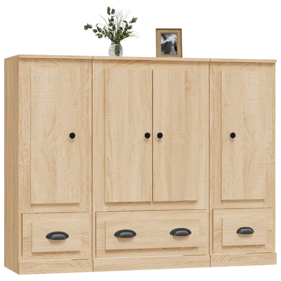 Buffets 3 pcs chêne sonoma bois d'ingénierie - 4
