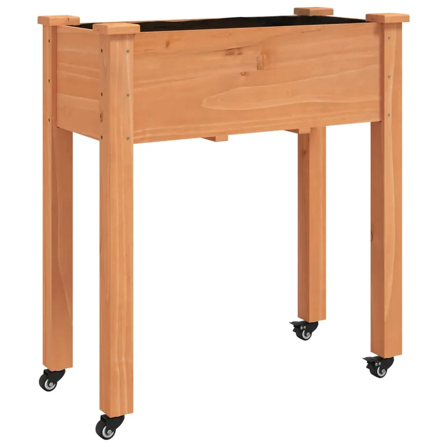 Jardinière sur roues avec doublure brun 71x37x80 cm bois sapin - 2