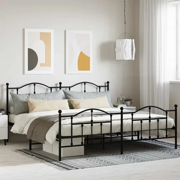Cadre de lit métal sans matelas avec pied de lit noir 200x200cm