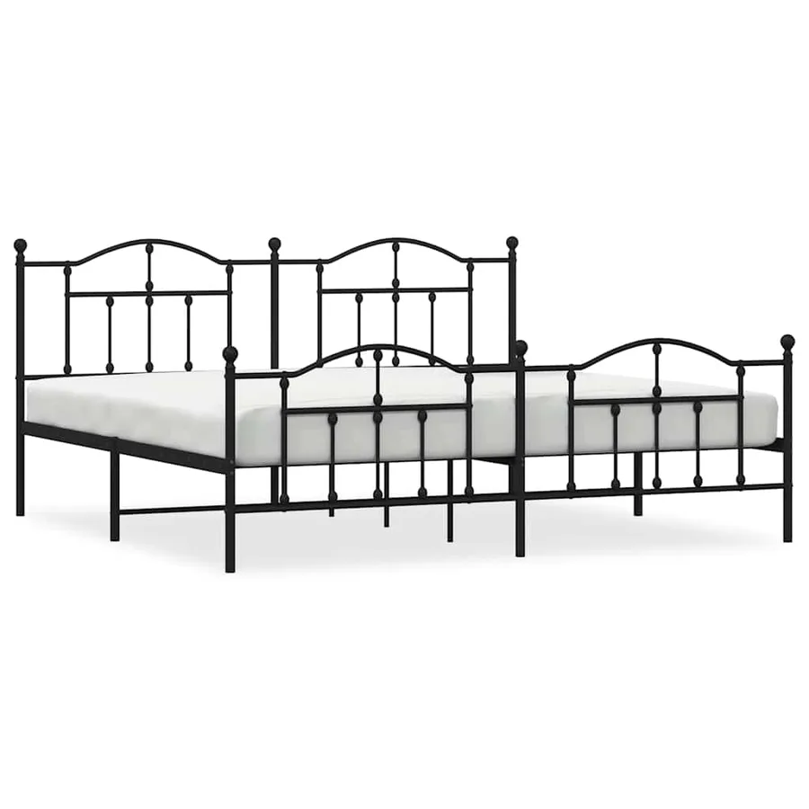 Cadre de lit métal sans matelas avec pied de lit noir 200x200cm - 2