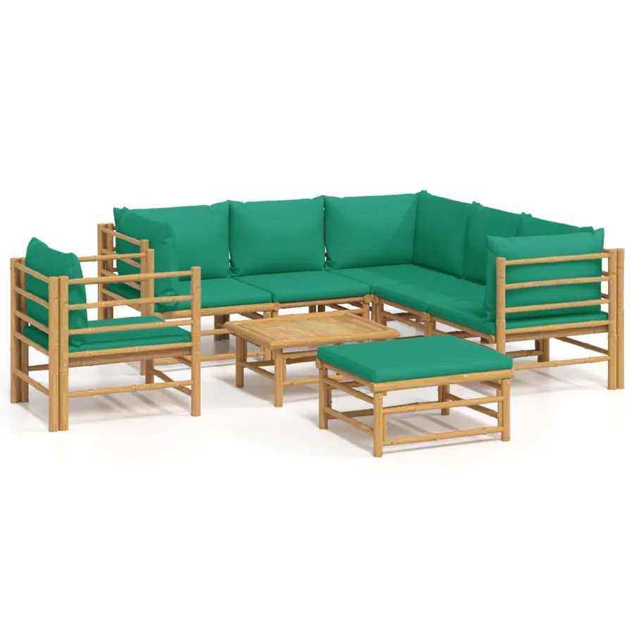 Salon de jardin 8 pcs avec coussins vert bambou - 2