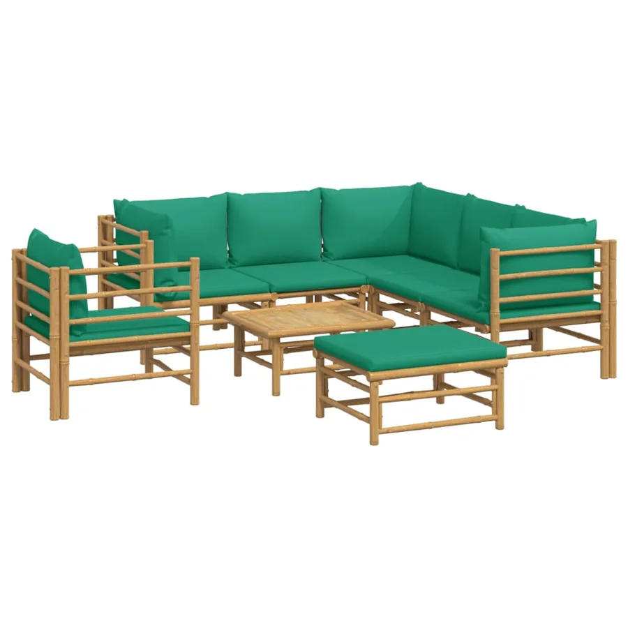 Salon de jardin 8 pcs avec coussins vert bambou - 3