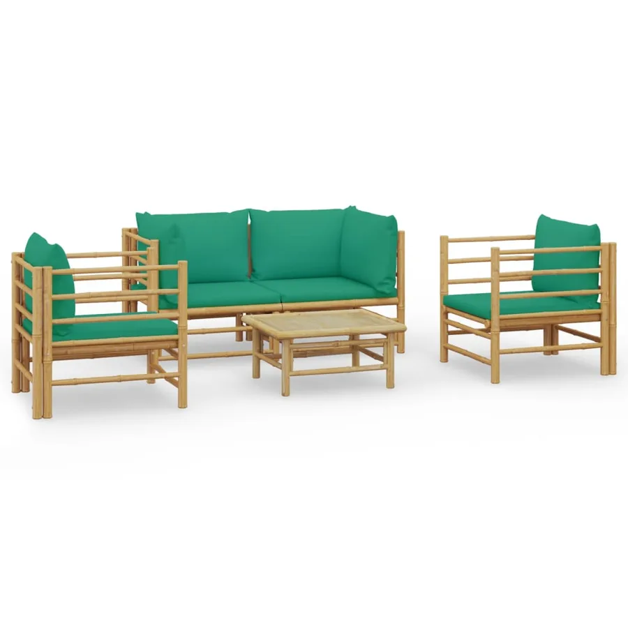 Salon de jardin 5 pcs avec coussins vert bambou - 2