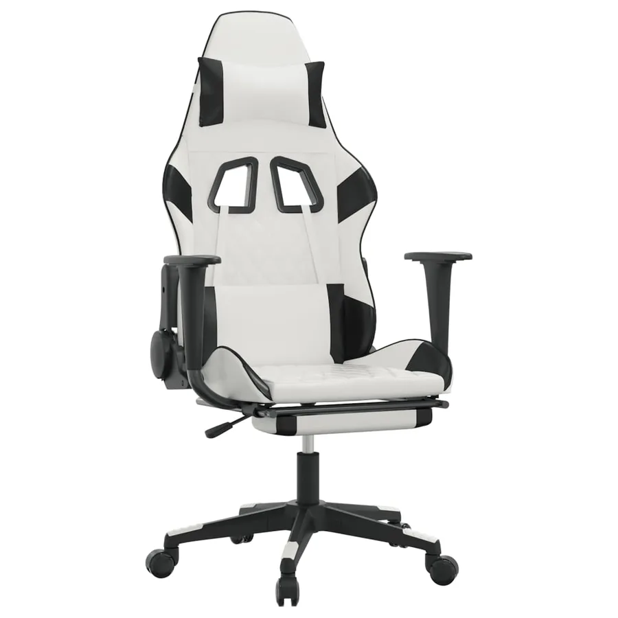 Chaise de jeu avec repose-pied Blanc et noir Similicuir - 2