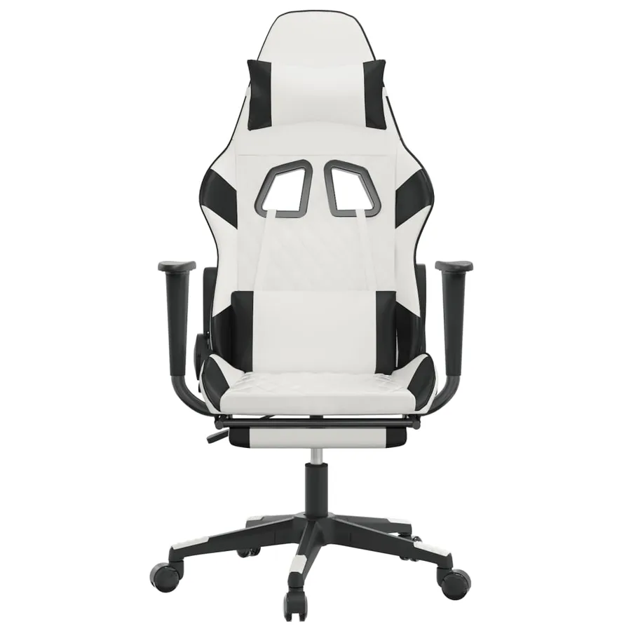 Chaise de jeu avec repose-pied Blanc et noir Similicuir - 3