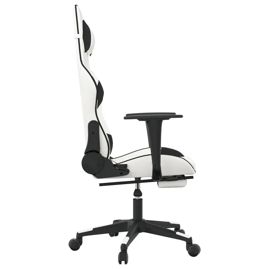 Chaise de jeu avec repose-pied Blanc et noir Similicuir - 4