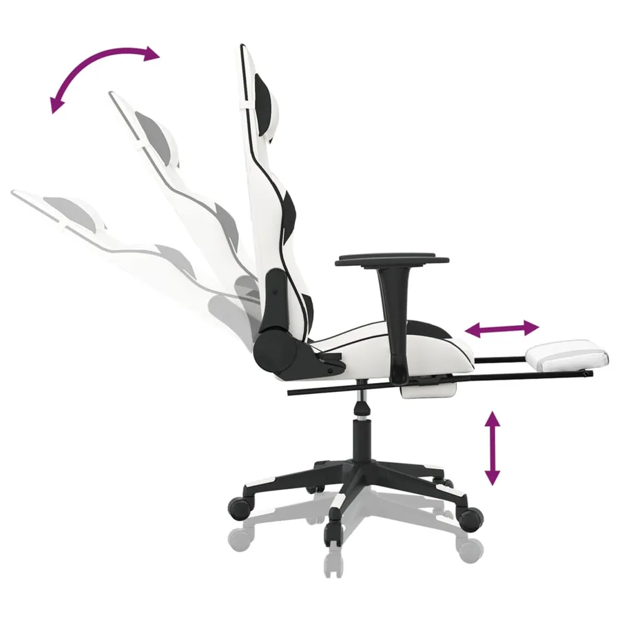 Chaise de jeu avec repose-pied Blanc et noir Similicuir - 7