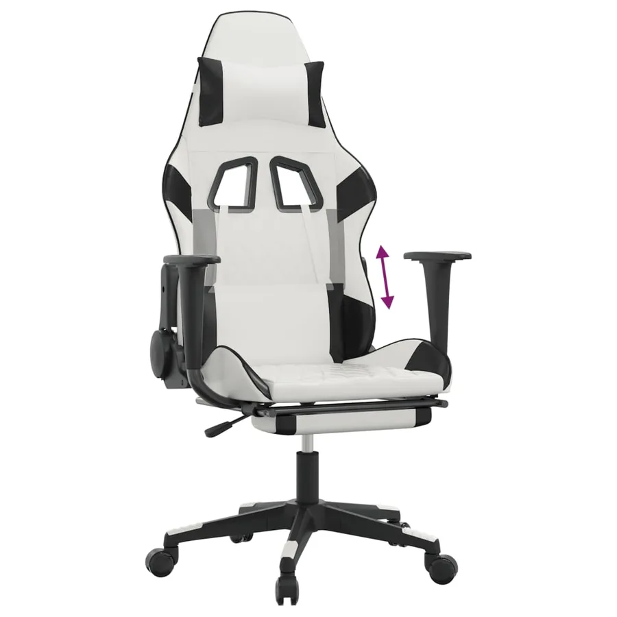 Chaise de jeu avec repose-pied Blanc et noir Similicuir - 8