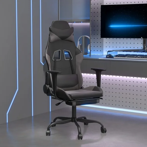 Chaise de jeu avec repose-pied Noir et gris Similicuir