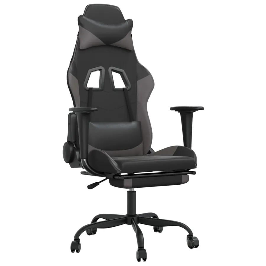 Chaise de jeu avec repose-pied Noir et gris Similicuir - 2