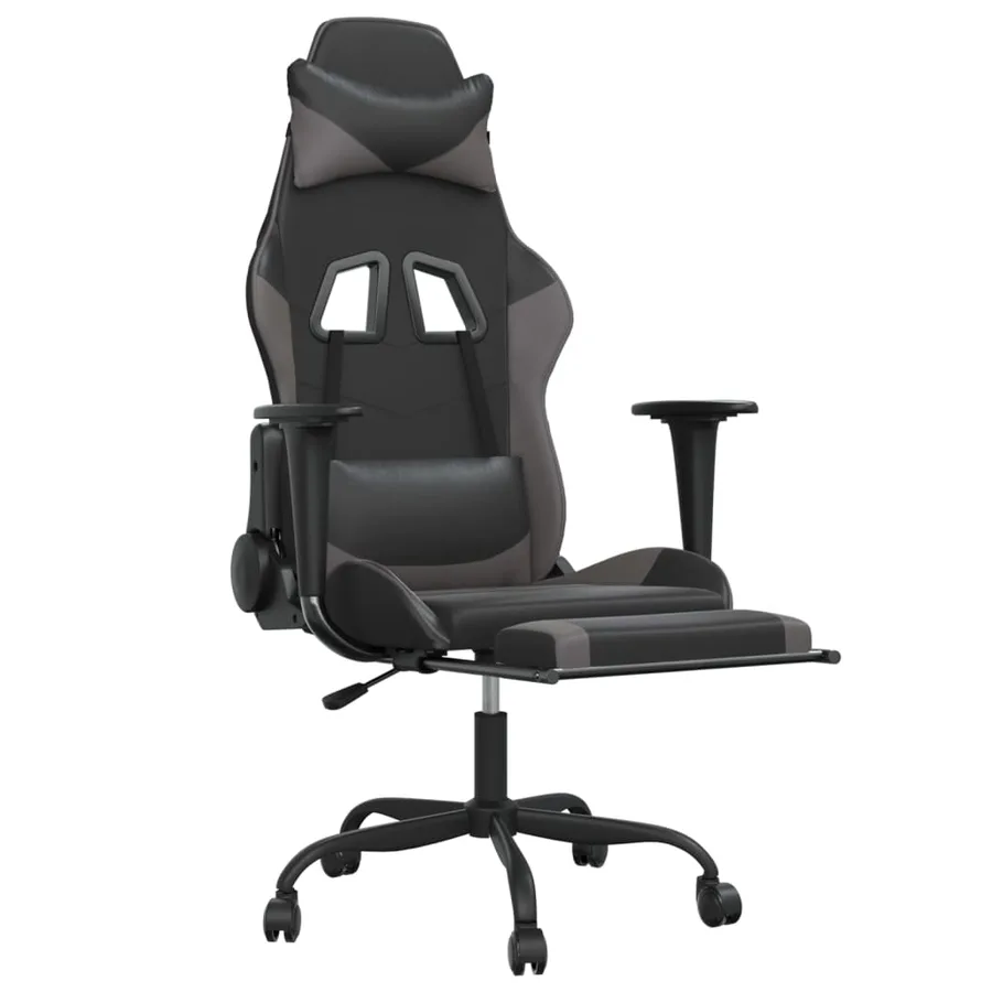 Chaise de jeu avec repose-pied Noir et gris Similicuir - 6