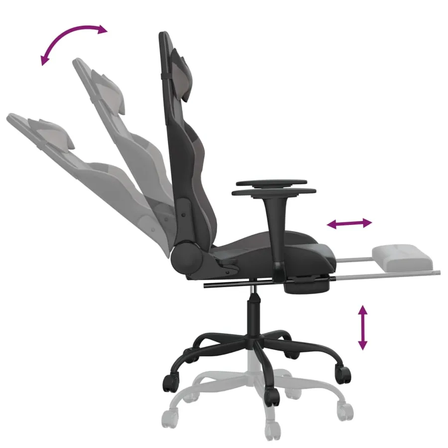 Chaise de jeu avec repose-pied Noir et gris Similicuir - 7