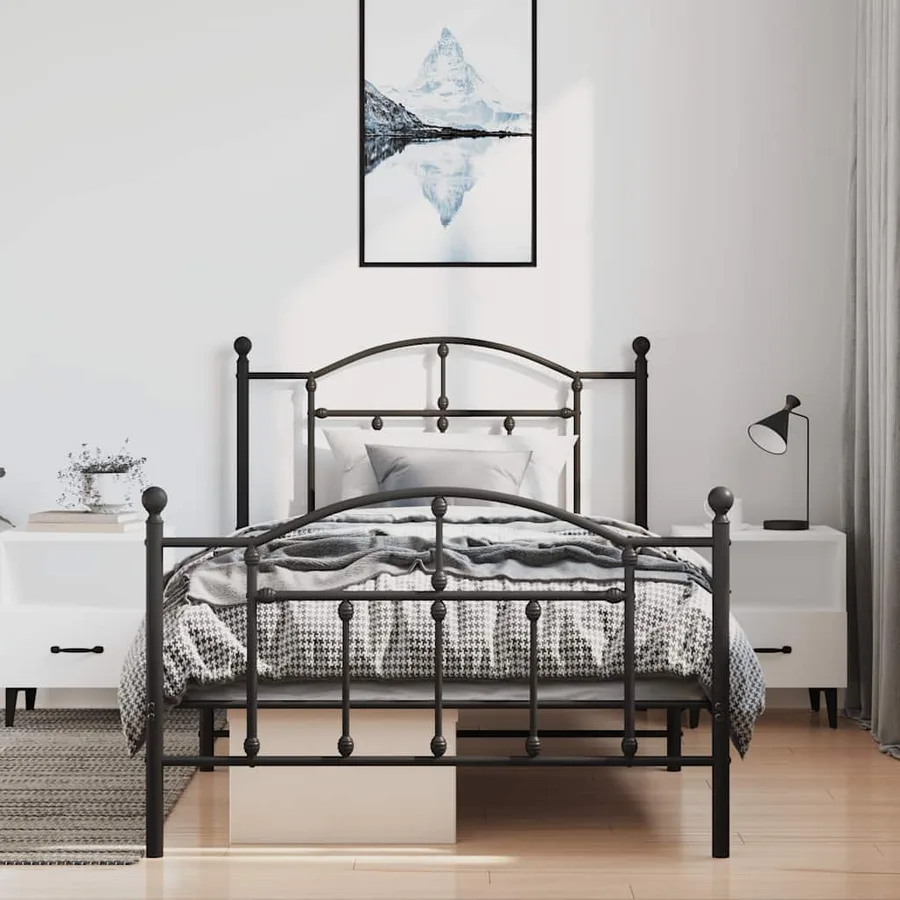 Cadre de lit métal sans matelas avec pied de lit noir 100x190cm - 4