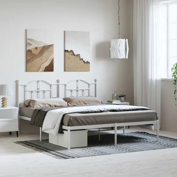 Cadre de lit métal sans matelas et tête de lit blanc 183x213 cm