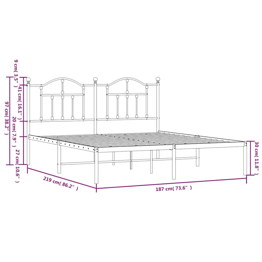 Cadre de lit métal sans matelas et tête de lit blanc 183x213 cm - 10