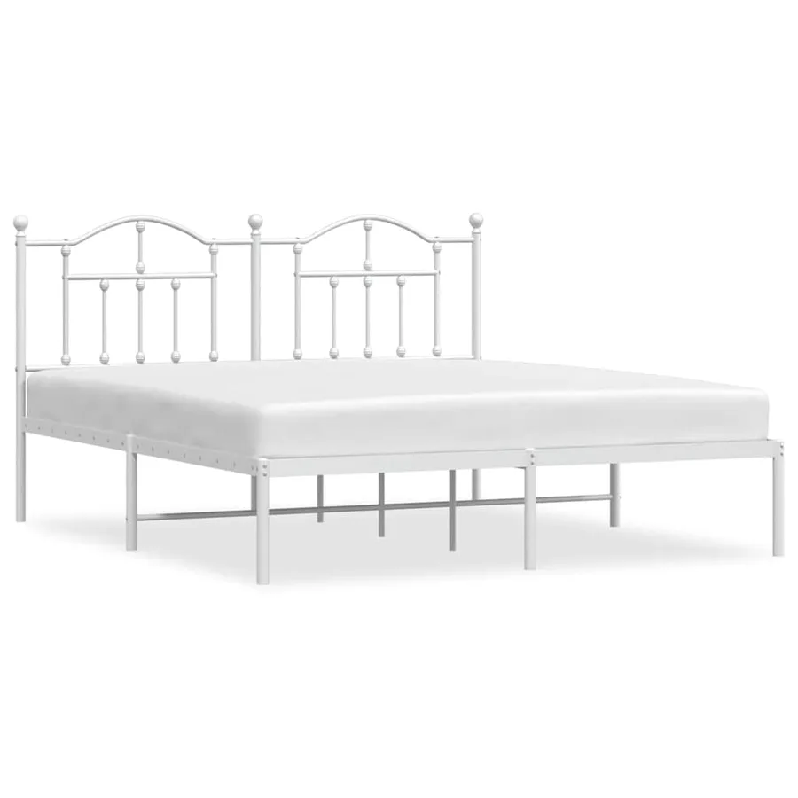 Cadre de lit métal sans matelas et tête de lit blanc 183x213 cm - 2