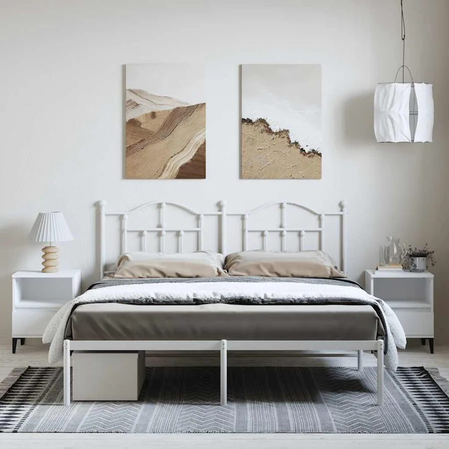Cadre de lit métal sans matelas et tête de lit blanc 183x213 cm - 4